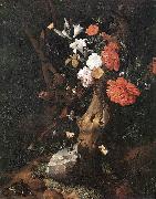 RUYSCH, Rachel Flowers on a Tree Trunk af Spain oil painting reproduction